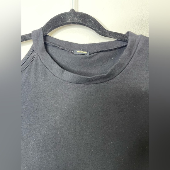 Monrow NWOT Black Cotton Jersey knit Cut Out Shoulder Dress S USA Minimalist - Picture 4 of 10
